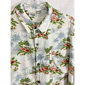 Rainforest Cafe Shirt Mens 2X Pink Green Palm Tree Hawaiian Button Up Aloha